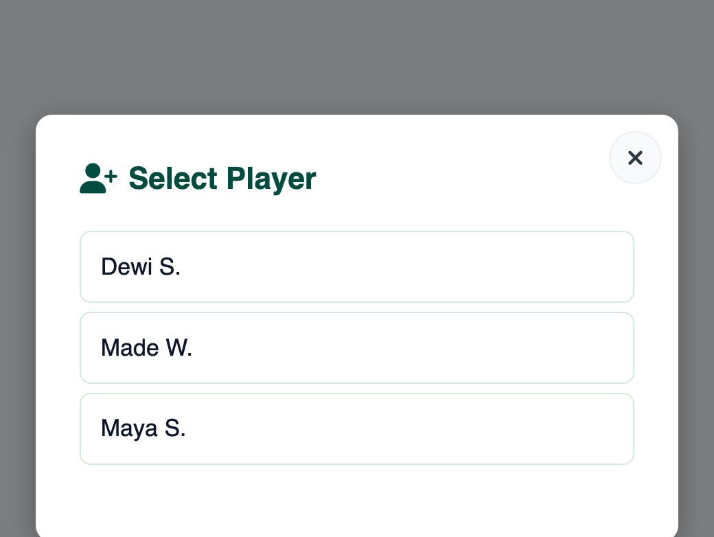 Select Player list showing only the players not yet placed in this round